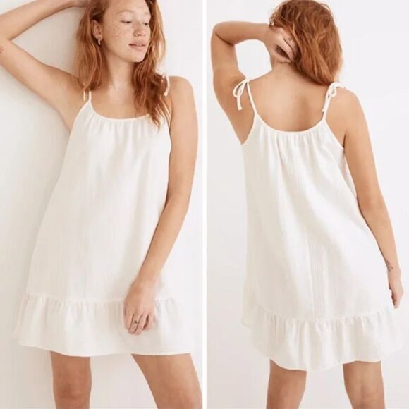 NEW Madewell Lightestspun Tie-Strap Ruffle-Hem Cover-Up‎ Dress, XL - Picture 1 of 16